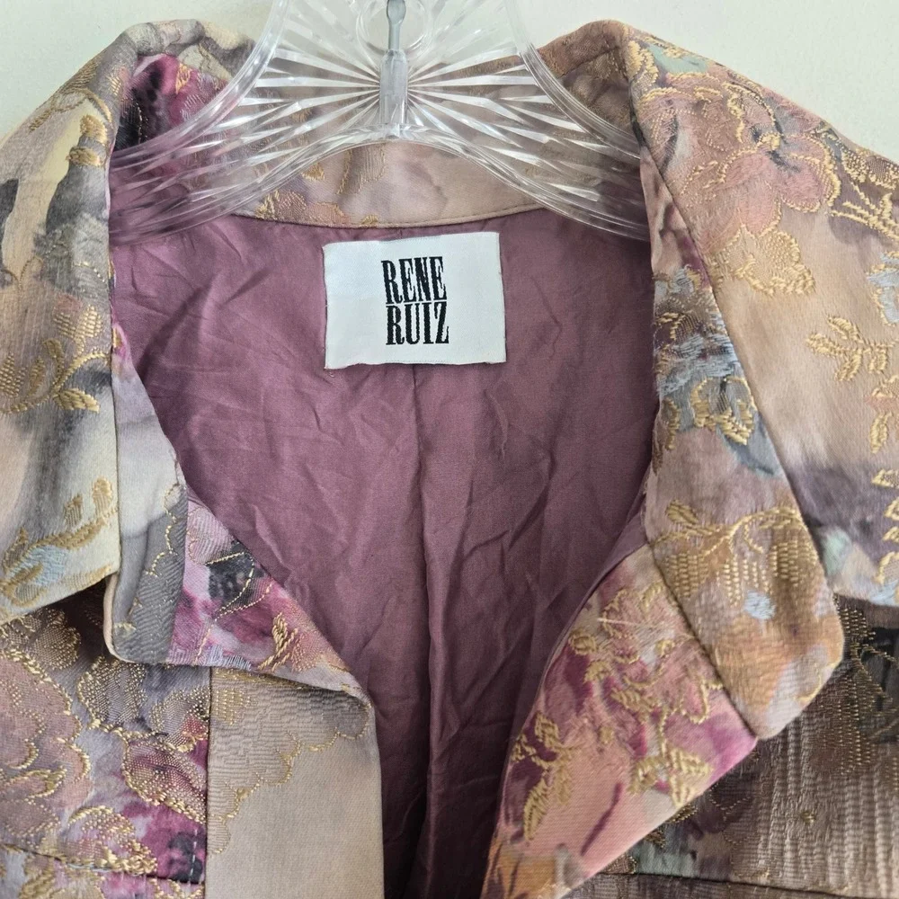 Rene Ruiz Designer Floral Brocade  Purple Snap Front Colorful Blazer Jacket‎